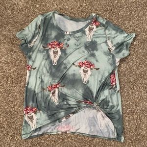 Steer Skull Tie-Dye knotted tee